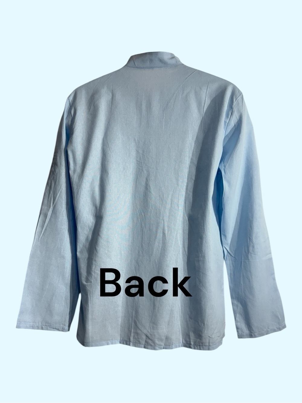 Band Collar Cotton Linen Blend Long Adjustable Sleeve Light Blue Size Small - Picture 6 of 11